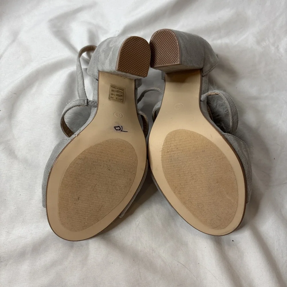Ashley Stewart Grey Lisa Size 8‎ Pom Pom High Heels Chunky Furry Shoes